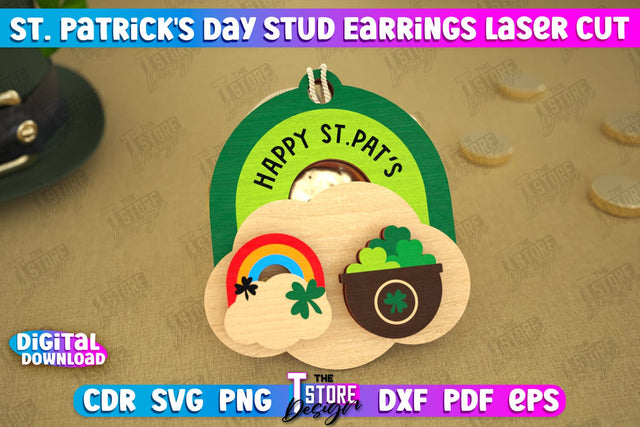 St Patrick's Day Stud Earrings | Shamrock | St Patrick's Signs | Accessories | CNC File SVG The T Store Design 