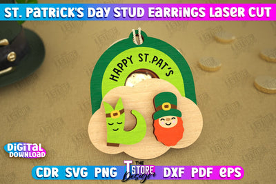 St Patrick's Day Stud Earrings | Shamrock | St Patrick's Signs | Accessories | CNC File SVG The T Store Design 