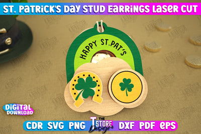 St Patrick's Day Stud Earrings | Shamrock | St Patrick's Signs | Accessories | CNC File SVG The T Store Design 