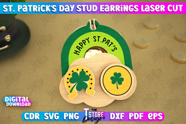 St Patrick's Day Stud Earrings | Shamrock | St Patrick's Signs | Accessories | CNC File SVG The T Store Design 