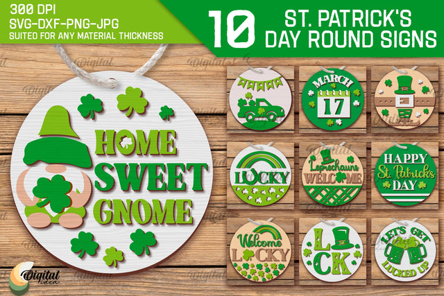 St. Patrick's Day SVG Bundle. Round Sign Laser Cut SVG Evgenyia Guschina 