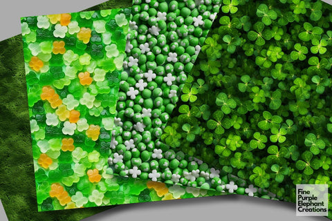 St. Patrick's Day Textures Digital Paper | Irish Leprechaun Four Leaf Clover Shamrock Digital Pattern Fine Purple Elephant Creations 