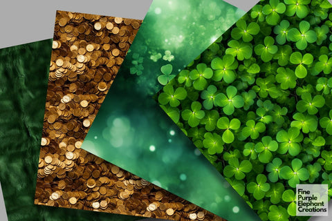 St. Patrick's Day Textures Digital Paper | Irish Leprechaun Four Leaf Clover Shamrock Digital Pattern Fine Purple Elephant Creations 