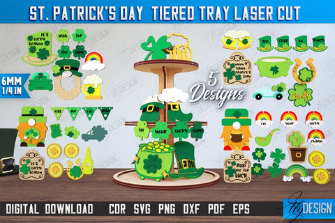 St. Patrick's Day Tiered Tray Bundle | Round Stand | Patrick's Day Signs | CNC Files SVG Fly Design 