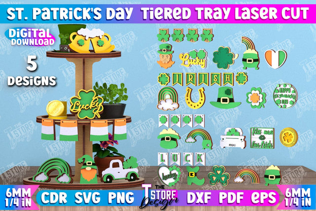 St. Patrick's Day Tiered Tray Bundle | Round Stand | Patrick's Day Signs | CNC Files SVG The T Store Design 