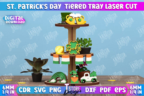 St. Patrick's Day Tiered Tray Bundle | Round Stand | Patrick's Day Signs | CNC Files SVG The T Store Design 