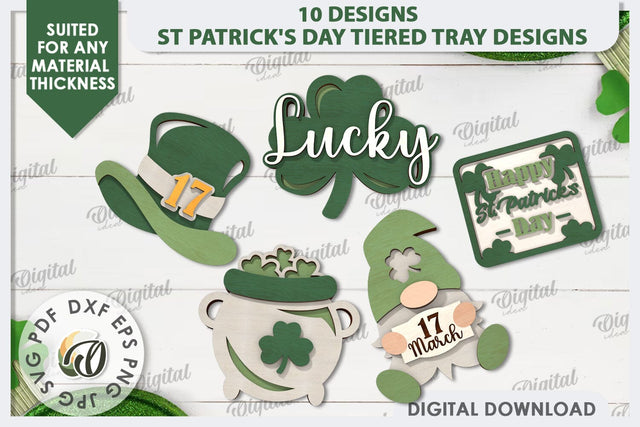 St Patrick's Day Tiered Tray Laser Cut Bundle. Lucky Charm SVG Evgenyia Guschina 