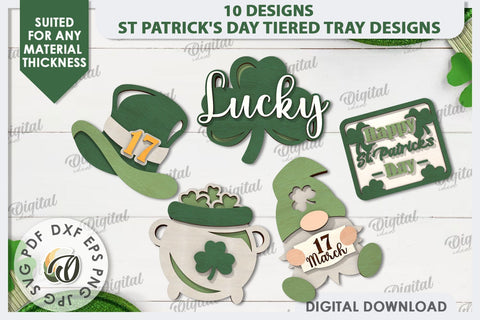 St Patrick's Day Tiered Tray Laser Cut Bundle. Lucky Charm SVG Evgenyia Guschina 
