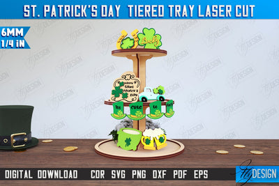 St. Patrick's Day Tiered Tray | Round Stand | Patrick's Day Signs | CNC File SVG Fly Design 