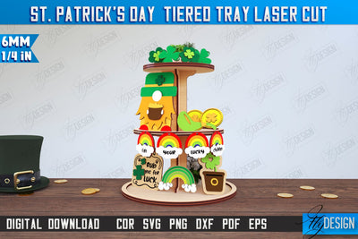 St. Patrick's Day Tiered Tray | Round Stand | Patrick's Day Signs | CNC File SVG Fly Design 