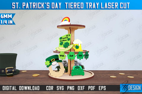 St. Patrick's Day Tiered Tray | Round Stand | Patrick's Day Signs | CNC File SVG Fly Design 