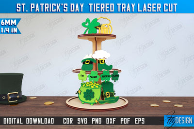 St. Patrick's Day Tiered Tray | Round Stand | Patrick's Day Signs | CNC File SVG Fly Design 