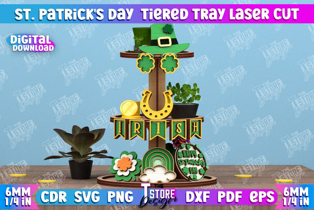 St. Patrick's Day Tiered Tray | Round Stand | Patrick's Day Signs | CNC File SVG The T Store Design 