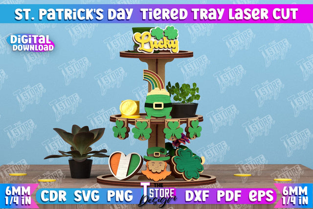 St. Patrick's Day Tiered Tray | Round Stand | Patrick's Day Signs | CNC File SVG The T Store Design 