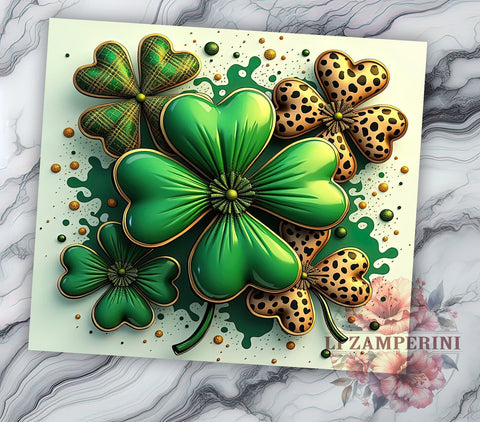 St. Patrick's Day Tumbler, Lucky Shamrock PNG, Leopard Print Glitter Tumbler, Holiday Drinkware, Shamrock Sublimation Design, Festive Tumbler Wrap, Unique St. Patty's Gift Sublimation Li Zamperini 