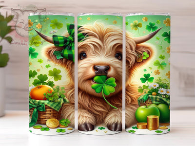 St. Patrick's Day Tumbler Wrap, Cute Highland Cow Design, 20oz Sublimation Wrap, Irish Cow Art, Digital Download Tumbler, Festive Cow Design, St. Patty's Day Drinkware Sublimation Lara' s Designs 