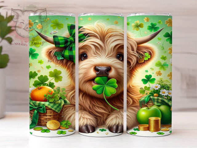 St. Patrick's Day Tumbler Wrap, Cute Highland Cow Design, 20oz Sublimation Wrap, Irish Cow Art, Digital Download Tumbler, Festive Cow Design, St. Patty's Day Drinkware Sublimation Lara' s Designs 