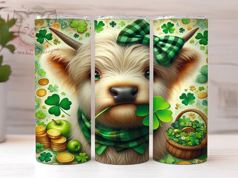 St. Patrick's Day Tumbler Wrap, Cute Highland Cow Design, 20oz Sublimation Wrap, Irish Cow Art, Digital Download Tumbler, Festive Cow Design, St. Patty's Day Drinkware Sublimation Lara' s Designs 