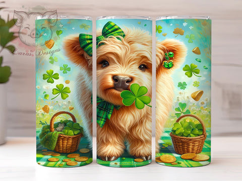 St. Patrick's Day Tumbler Wrap, Cute Highland Cow Design, 20oz Sublimation Wrap, Irish Cow Art, Digital Download Tumbler, Festive Cow Design, St. Patty's Day Drinkware Sublimation Lara' s Designs 