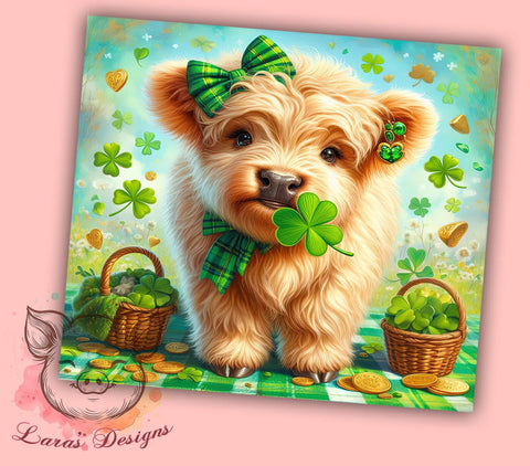 St. Patrick's Day Tumbler Wrap, Cute Highland Cow Design, 20oz Sublimation Wrap, Irish Cow Art, Digital Download Tumbler, Festive Cow Design, St. Patty's Day Drinkware Sublimation Lara' s Designs 