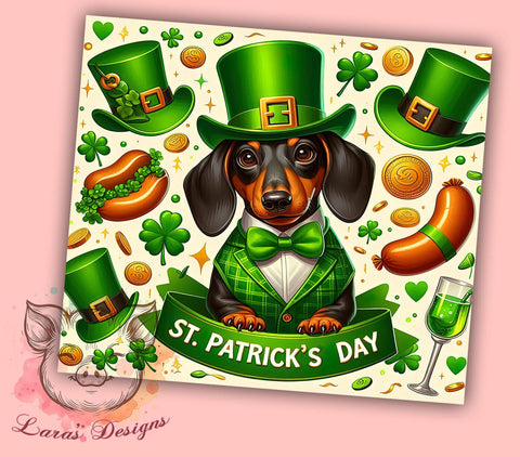 St. Patrick's Day Tumbler Wrap, Dachshund Dog Design, Lucky Shamrock Tumbler Wrap, 20oz Sublimation Wrap, Irish Dog Art, Digital Download Tumbler, Pet Lover Gift Sublimation Lara' s Designs 