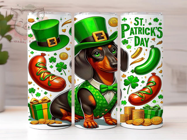 St. Patrick's Day Tumbler Wrap, Dachshund Dog Design, Lucky Shamrock Tumbler Wrap, 20oz Sublimation Wrap, Irish Dog Art, Digital Download Tumbler, Pet Lover Gift Sublimation Lara' s Designs 