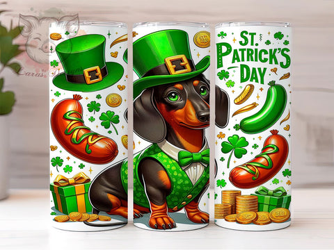 St. Patrick's Day Tumbler Wrap, Dachshund Dog Design, Lucky Shamrock Tumbler Wrap, 20oz Sublimation Wrap, Irish Dog Art, Digital Download Tumbler, Pet Lover Gift Sublimation Lara' s Designs 