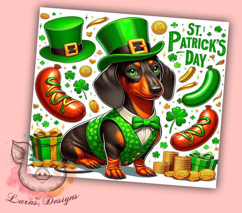 St. Patrick's Day Tumbler Wrap, Dachshund Dog Design, Lucky Shamrock Tumbler Wrap, 20oz Sublimation Wrap, Irish Dog Art, Digital Download Tumbler, Pet Lover Gift Sublimation Lara' s Designs 