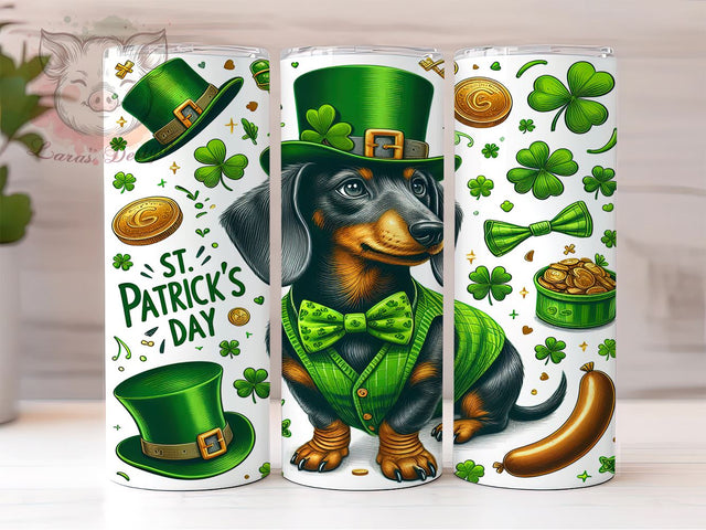 St. Patrick's Day Tumbler Wrap, Dachshund Dog Design, Lucky Shamrock Tumbler Wrap, 20oz Sublimation Wrap, Irish Dog Art, Digital Download Tumbler, Pet Lover Gift Sublimation Lara' s Designs 