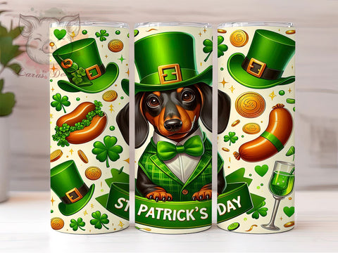St. Patrick's Day Tumbler Wrap, Dachshund Dog Design, Lucky Shamrock Tumbler Wrap, 20oz Sublimation Wrap, Irish Dog Art, Digital Download Tumbler, Pet Lover Gift Sublimation Lara' s Designs 