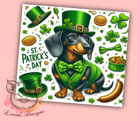 St. Patrick's Day Tumbler Wrap, Dachshund Dog Design, Lucky Shamrock Tumbler Wrap, 20oz Sublimation Wrap, Irish Dog Art, Digital Download Tumbler, Pet Lover Gift Sublimation Lara' s Designs 
