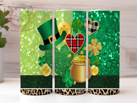 St. Patrick's Day Tumbler Wrap, Glitter Leopard Shamrock Design, Lucky Clover Tumbler Wrap, 20oz Sublimation Wrap, Irish Holiday Drinkware, Digital Download Tumbler Sublimation Lara' s Designs 
