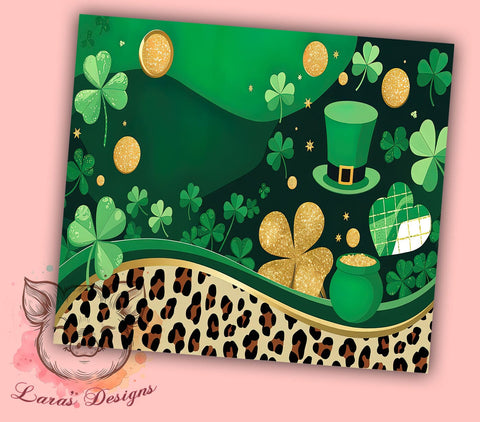 St. Patrick's Day Tumbler Wrap, Glitter Leopard Shamrock Design, Lucky Clover Tumbler Wrap, 20oz Sublimation Wrap, Irish Holiday Drinkware, Digital Download Tumbler Sublimation Lara' s Designs 