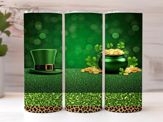 St. Patrick's Day Tumbler Wrap, Glitter Leopard Shamrock Design, Lucky Clover Tumbler Wrap, 20oz Sublimation Wrap, Irish Holiday Drinkware, Digital Download Tumbler Sublimation Lara' s Designs 