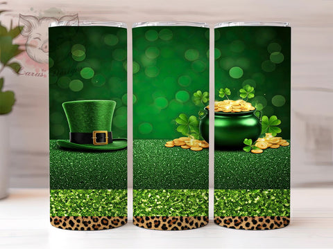 St. Patrick's Day Tumbler Wrap, Glitter Leopard Shamrock Design, Lucky Clover Tumbler Wrap, 20oz Sublimation Wrap, Irish Holiday Drinkware, Digital Download Tumbler Sublimation Lara' s Designs 