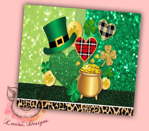 St. Patrick's Day Tumbler Wrap, Glitter Leopard Shamrock Design, Lucky Clover Tumbler Wrap, 20oz Sublimation Wrap, Irish Holiday Drinkware, Digital Download Tumbler Sublimation Lara' s Designs 