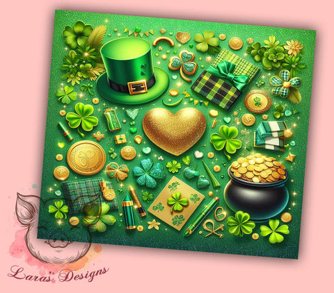 St. Patrick's Day Tumbler Wrap, Lucky Clover Design, Shamrock Tumbler Wrap, 20oz Sublimation Wrap, Irish Holiday Drinkware, Digital Download Tumbler, Clover Art Sublimation Lara' s Designs 