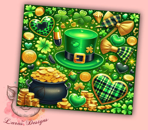 St. Patrick's Day Tumbler Wrap, Lucky Clover Design, Shamrock Tumbler Wrap, 20oz Sublimation Wrap, Irish Holiday Drinkware, Digital Download Tumbler, Clover Art Sublimation Lara' s Designs 