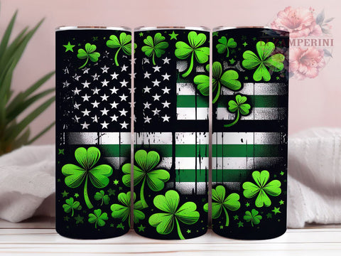 St. Patrick's Day Tumbler Wrap, Lucky Shamrock Clover Design, American Flag Tumbler Wrap, 20oz Sublimation Wrap, Irish Holiday Drinkware, Digital Download Tumbler Sublimation Li Zamperini 