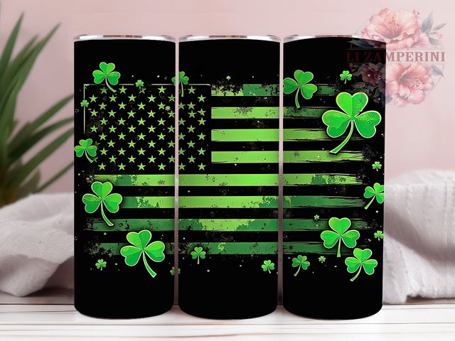 St. Patrick's Day Tumbler Wrap, Lucky Shamrock Clover Design, American Flag Tumbler Wrap, 20oz Sublimation Wrap, Irish Holiday Drinkware, Digital Download Tumbler Sublimation Li Zamperini 