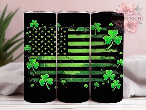 St. Patrick's Day Tumbler Wrap, Lucky Shamrock Clover Design, American Flag Tumbler Wrap, 20oz Sublimation Wrap, Irish Holiday Drinkware, Digital Download Tumbler Sublimation Li Zamperini 