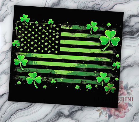St. Patrick's Day Tumbler Wrap, Lucky Shamrock Clover Design, American Flag Tumbler Wrap, 20oz Sublimation Wrap, Irish Holiday Drinkware, Digital Download Tumbler Sublimation Li Zamperini 