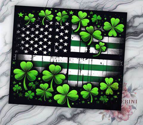 St. Patrick's Day Tumbler Wrap, Lucky Shamrock Clover Design, American Flag Tumbler Wrap, 20oz Sublimation Wrap, Irish Holiday Drinkware, Digital Download Tumbler Sublimation Li Zamperini 