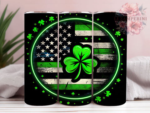 St. Patrick's Day Tumbler Wrap, Lucky Shamrock Clover Design, American Flag Tumbler Wrap, 20oz Sublimation Wrap, Irish Holiday Drinkware, Digital Download Tumbler Sublimation Li Zamperini 