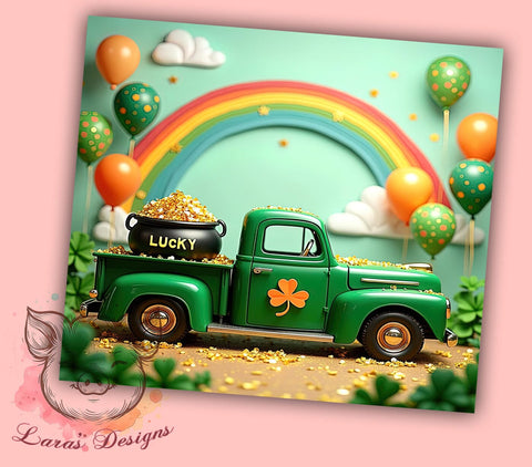 St. Patrick's Day Tumbler Wrap, Lucky Truck Design, Glitter Clover Tumbler Wrap, 20oz Sublimation Wrap, Irish Holiday Drinkware, Digital Download Tumbler, Fun St. Patty's Gift Sublimation Lara' s Designs 