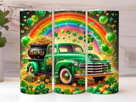 St. Patrick's Day Tumbler Wrap, Lucky Truck Design, Glitter Clover Tumbler Wrap, 20oz Sublimation Wrap, Irish Holiday Drinkware, Digital Download Tumbler, Fun St. Patty's Gift Sublimation Lara' s Designs 