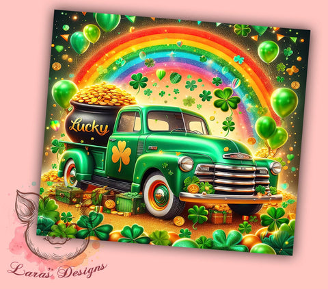 St. Patrick's Day Tumbler Wrap, Lucky Truck Design, Glitter Clover Tumbler Wrap, 20oz Sublimation Wrap, Irish Holiday Drinkware, Digital Download Tumbler, Fun St. Patty's Gift Sublimation Lara' s Designs 