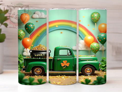 St. Patrick's Day Tumbler Wrap, Lucky Truck Design, Glitter Clover Tumbler Wrap, 20oz Sublimation Wrap, Irish Holiday Drinkware, Digital Download Tumbler, Fun St. Patty's Gift Sublimation Lara' s Designs 