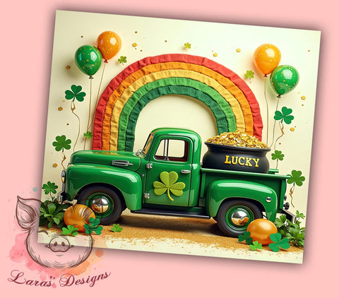 St. Patrick's Day Tumbler Wrap, Lucky Truck Design, Glitter Clover Tumbler Wrap, 20oz Sublimation Wrap, Irish Holiday Drinkware, Digital Download Tumbler, Fun St. Patty's Gift Sublimation Lara' s Designs 