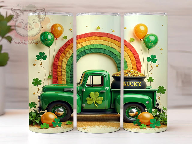 St. Patrick's Day Tumbler Wrap, Lucky Truck Design, Glitter Clover Tumbler Wrap, 20oz Sublimation Wrap, Irish Holiday Drinkware, Digital Download Tumbler, Fun St. Patty's Gift Sublimation Lara' s Designs 